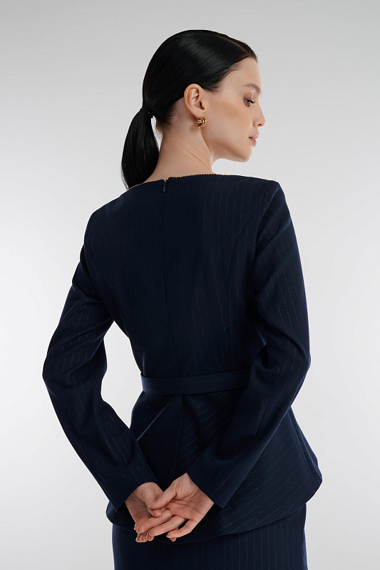 Блузка в полоску с баской Цвет Синий Изображение 2
