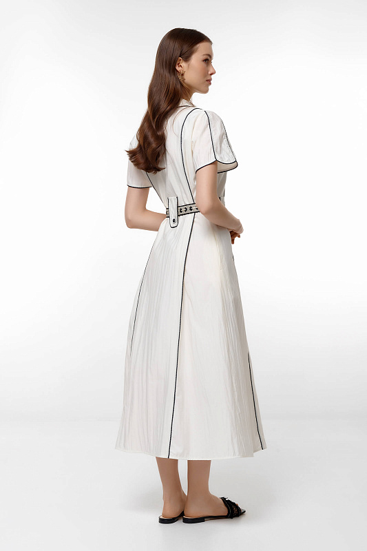 Платье с контрастной окантовкой на поясе Цвет Белый Изображение 2