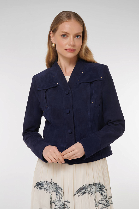 Укороченная куртка из замши Цвет Синий