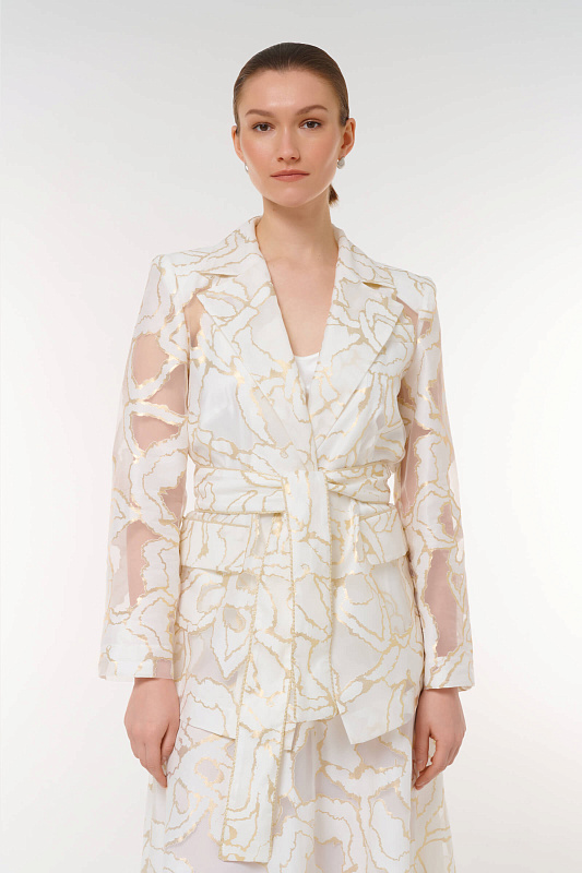 Жакет с поясом и абстрактным принтом Цвет Кремовый