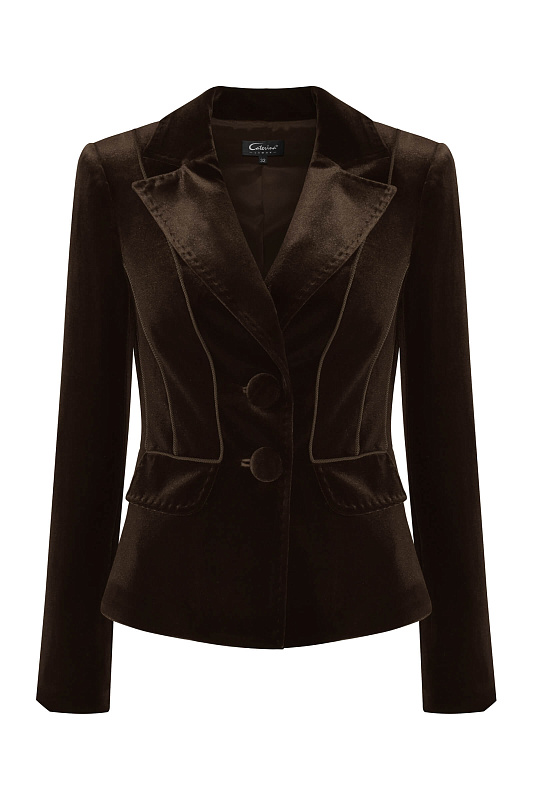 Бархатный жакет с английским воротником Цвет Коричневый