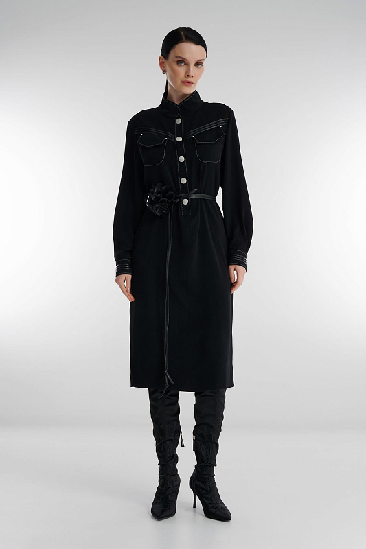 Фактурное платье-рубашка Цвет Черный