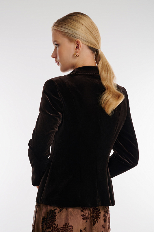 Бархатный жакет с английским воротником Цвет Коричневый Изображение 2