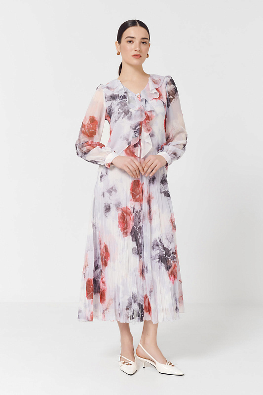 Платье с воланами и цветочным принтом Цвет Мультиколор
