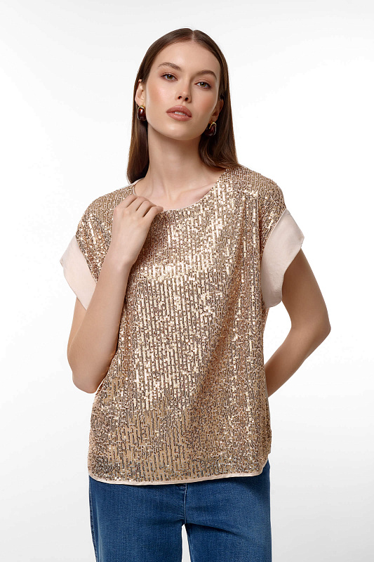 Блузка с пайетками Цвет Бежевый