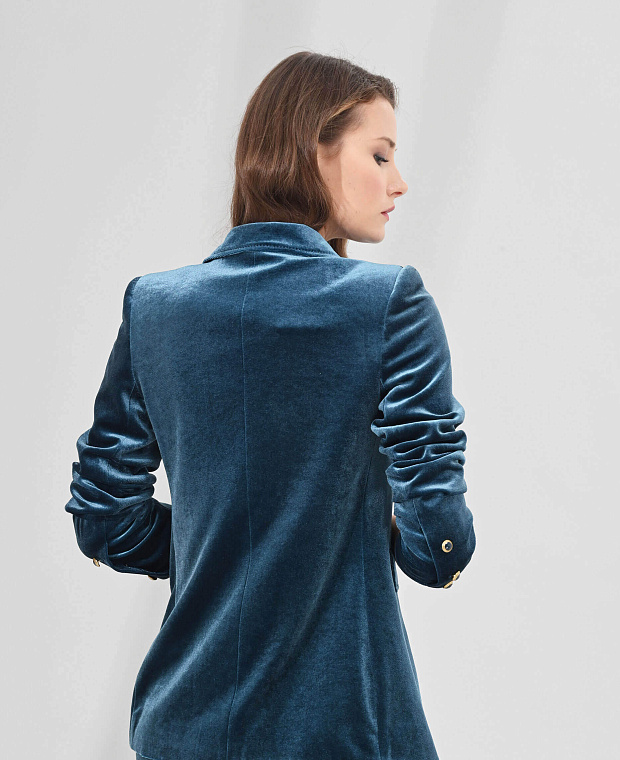 Приталенный бархатный пиджак с английским воротником Цвет Синий Изображение 2
