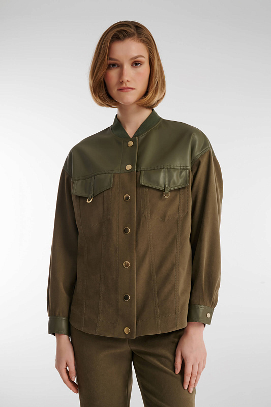 Жакет со вставками из экокожи Цвет Коричневый