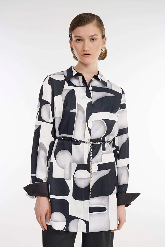 Удлиненная рубашка с абстрактным принтом Цвет Мультиколор