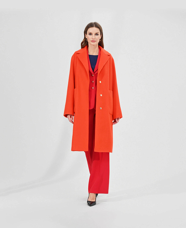 Пальто прямого силуэта с боковыми разрезами Цвет Оранжевый