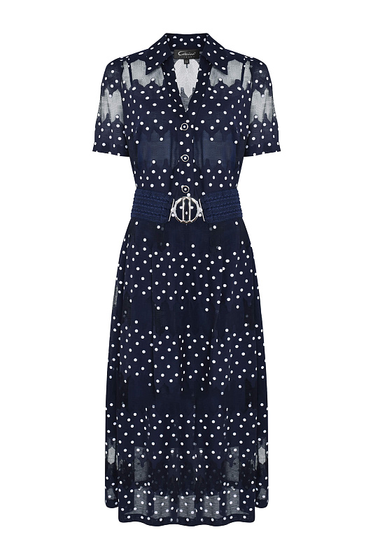 Платье в горох с кружевом Цвет Синий