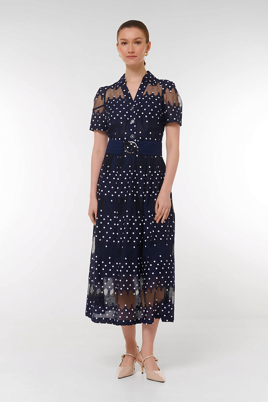 Платье в горох с кружевом Цвет Синий