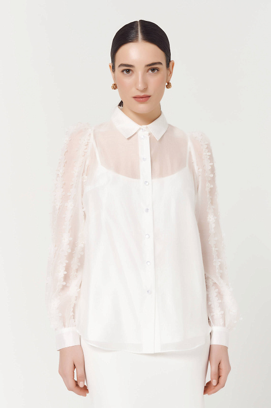 Полупрозрачная рубашка с апликацией Цвет Кремовый