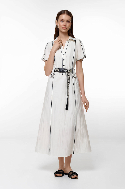 Платье с контрастной окантовкой на поясе Цвет Белый