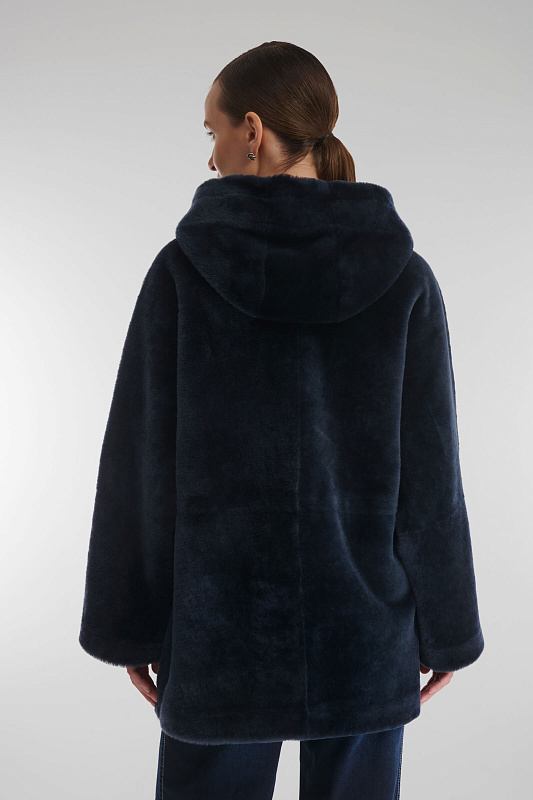Удлиненная дубленка из натурального меха Цвет Синий Изображение 2