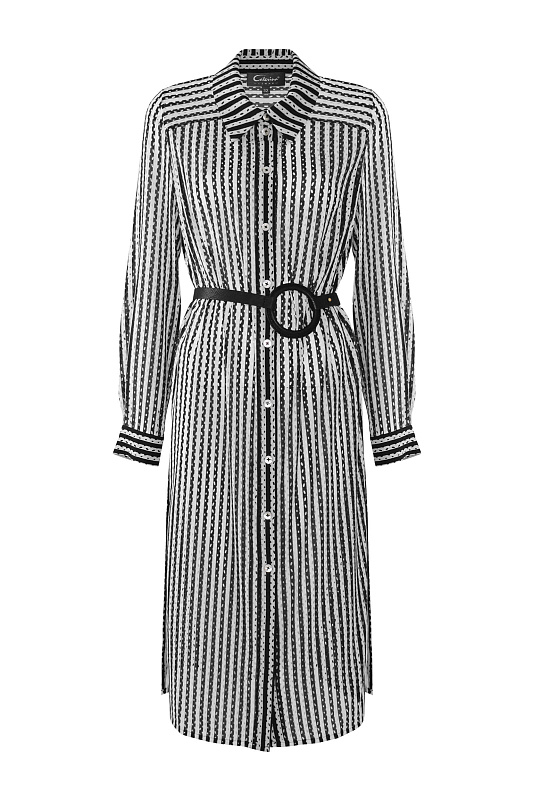 Платье-рубашка с поясом Цвет Черно-белый