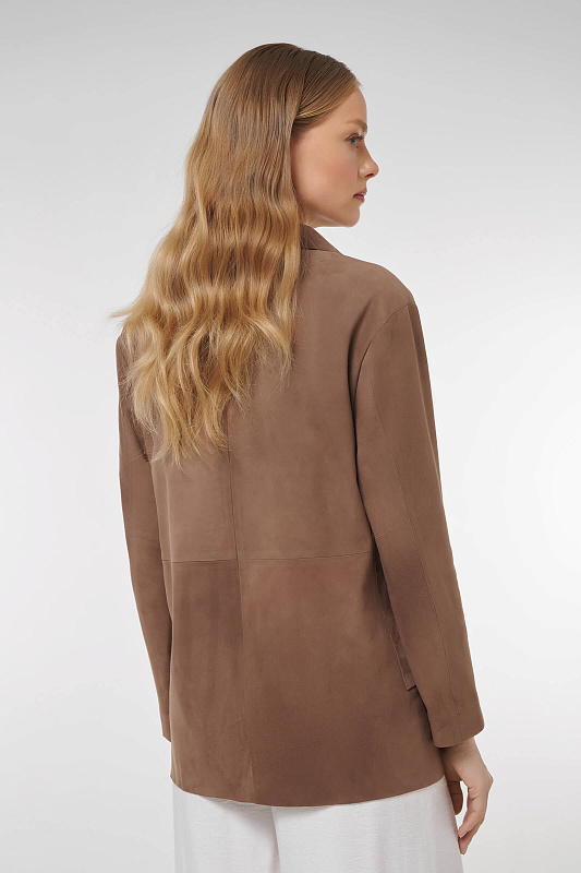 Удлиненная куртка из натуральной кожи Цвет Коричневый Изображение 2