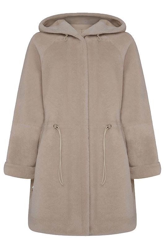 Удлиненная дубленка из натурального меха Цвет Кремовый