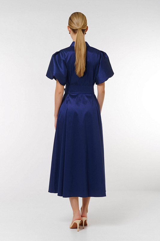 Платье миди с поясом Цвет Синий Изображение 2