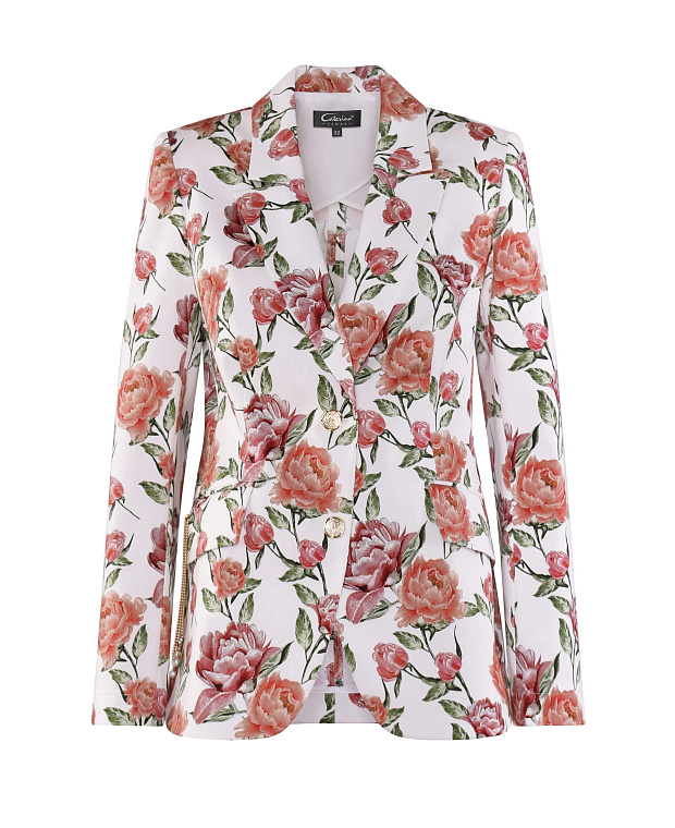 Приталенный пиджак с цветочным принтом Цвет Белый