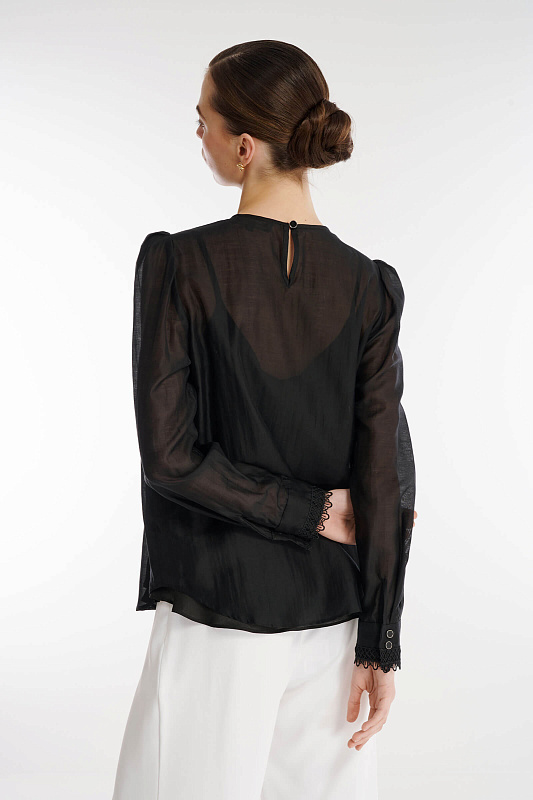 Полупрозрачная блузка с кружевом Цвет Черный Изображение 2