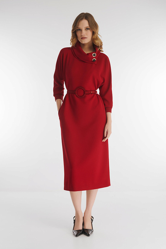 Платье с воротником-воронкой на пуговицах Цвет Красный