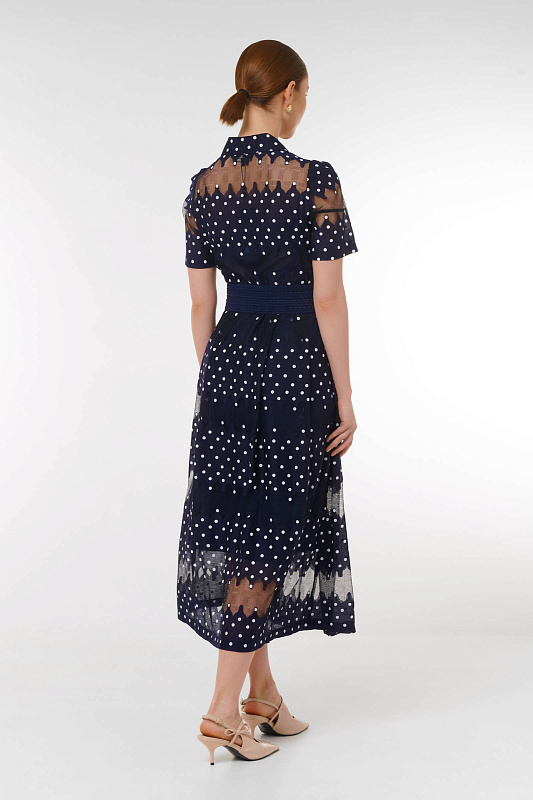 Платье в горох с кружевом Цвет Синий Изображение 2