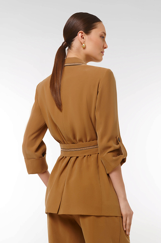 Жакет с поясом и контрастной окантовкой Цвет Коричневый Изображение 2
