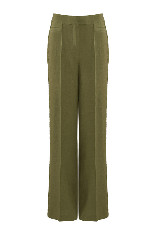 Брюки из вискозы и льна Цвет Зеленый