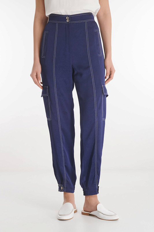 Брюки карго из поливискозы с регулируемыми манжетами Цвет Синий