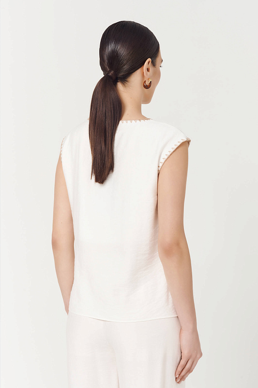Топ с отделкой петельного шва Цвет Белый Изображение 2