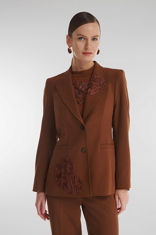 Однобортный пиджак с накладным декором Цвет Коричневый