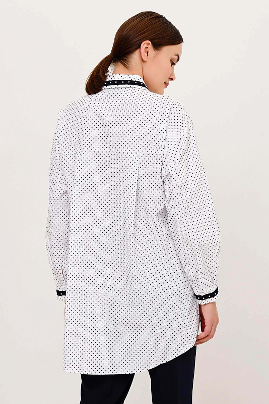 Хлопковая блузка с асимметричным низом Цвет Черно-белый Изображение 2