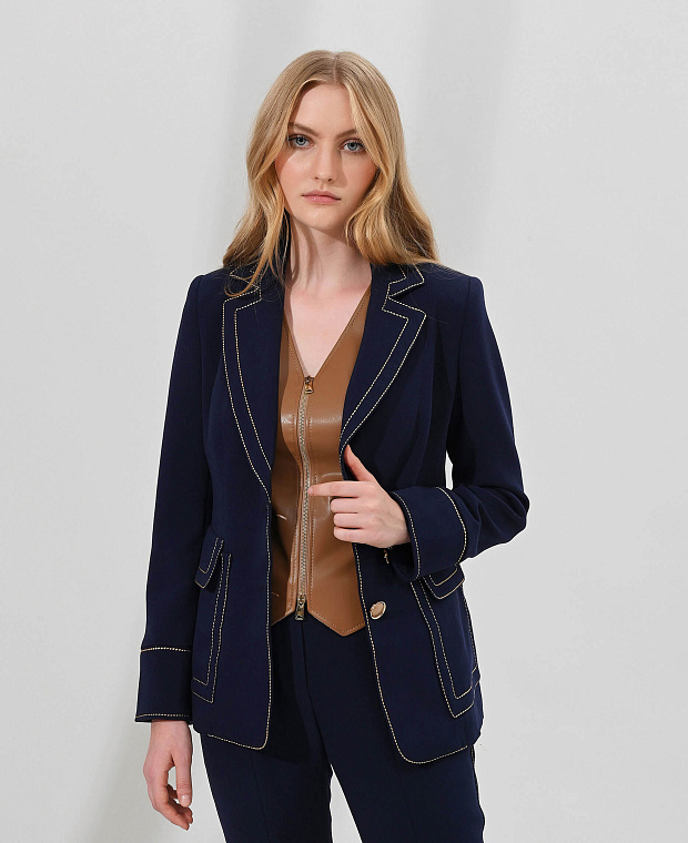 Приталенный пиджак с контрастной отстрочкой Цвет Синий