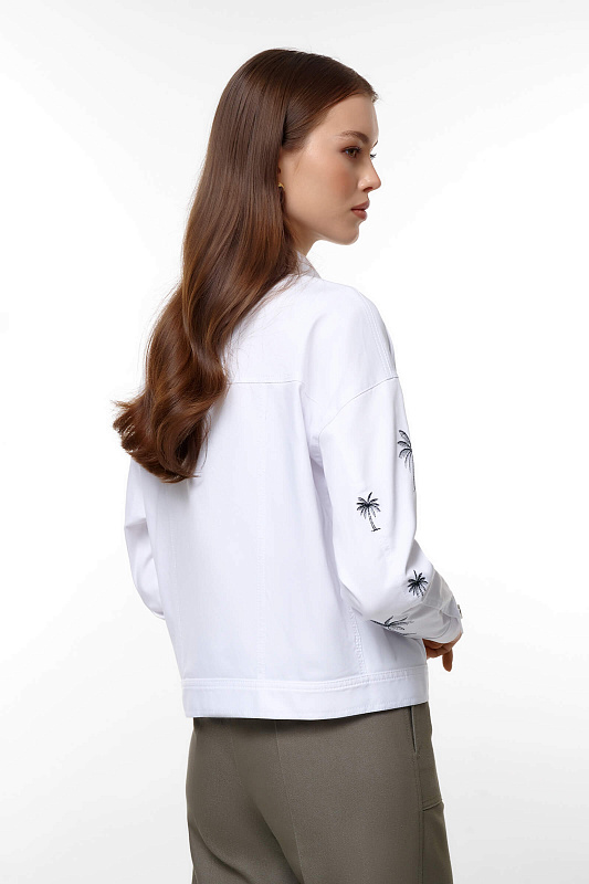 Куртка из денима с контрастной строчкой Цвет Белый Изображение 2